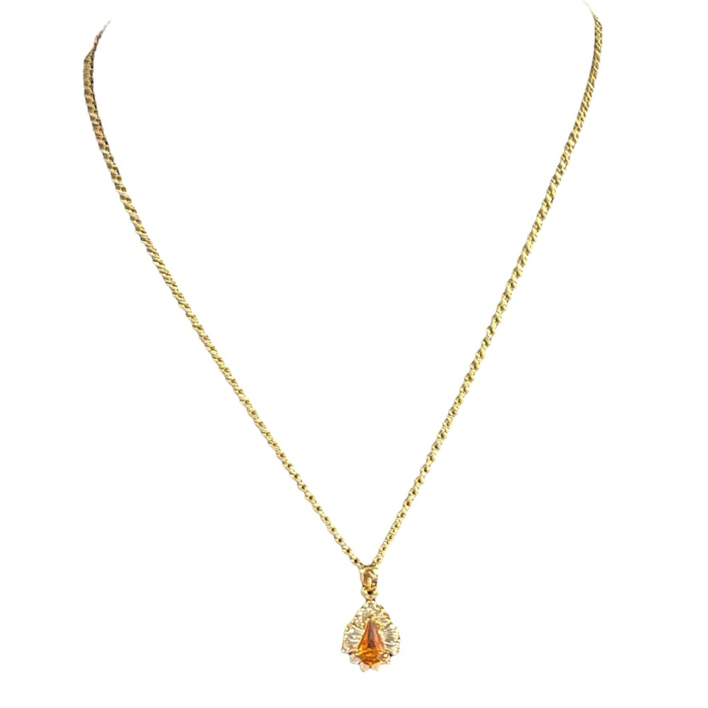 Vintage S Lind 14K Gold Electroplated Necklace With Citrine/Rhinestone Pendant